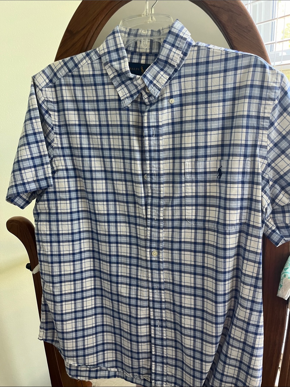 Polo by Ralph Lauren White and Blue Plaid Short-Sleeve Button-Down Shirt